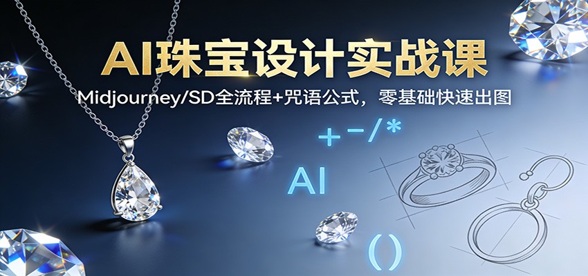 AI珠宝设计实战课：Midjourney/SD全流程+咒语公式，零基础快速出图-瀚洪创业网