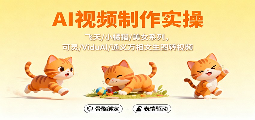 AI视频制作实操，飞天/小橘猫/美女系列，可灵/ViduAl/通义万相文生图转视频-瀚洪创业网