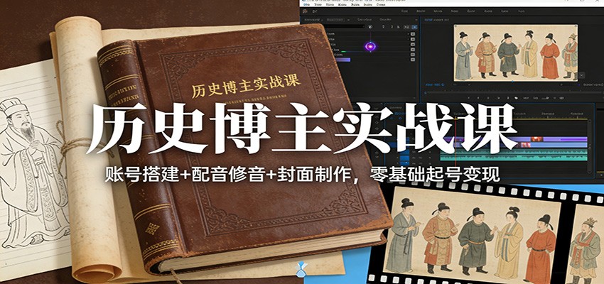 历史博主实战课：账号搭建+配音修音+封面制作，零基础起号变现-瀚洪创业网