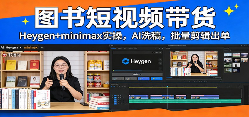图书短视频带货：Heygen+minimax实操，AI洗稿 ，批量剪辑出单-瀚洪创业网
