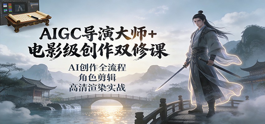 AIGC导演大师+电影级创作双修课：AI创作全流程、角色剪辑、高清渲染实战-瀚洪创业网