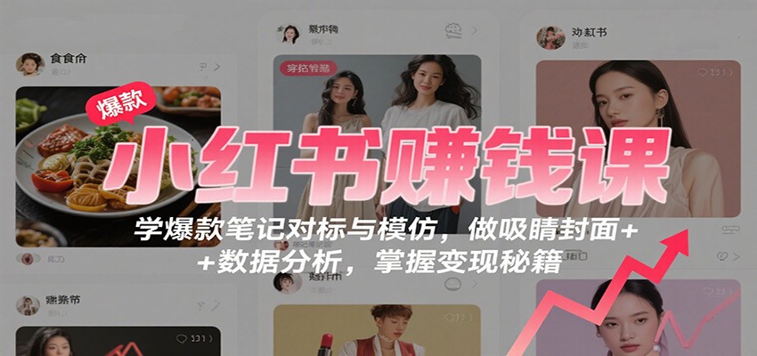 小红书赚钱课：学爆款笔记对标与模仿，做吸睛封面 + 数据分析，掌握变现秘籍-瀚洪创业网