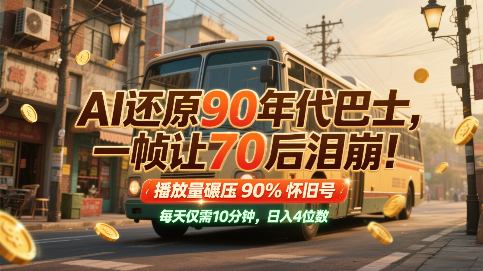 AI还原90年代巴士，一帧让70后泪崩！播放量碾压90%怀旧号，每天10分钟，日入4位数-瀚洪创业网