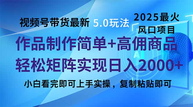 视频号带货最新5.0玩法，作品制作简单，当天起号，复制粘贴，轻松矩阵…-瀚洪创业网