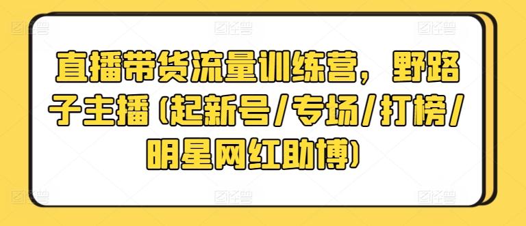 直播带货流量训练营，野路子主播(起新号/专场/打榜/明星网红助博)-瀚洪创业网