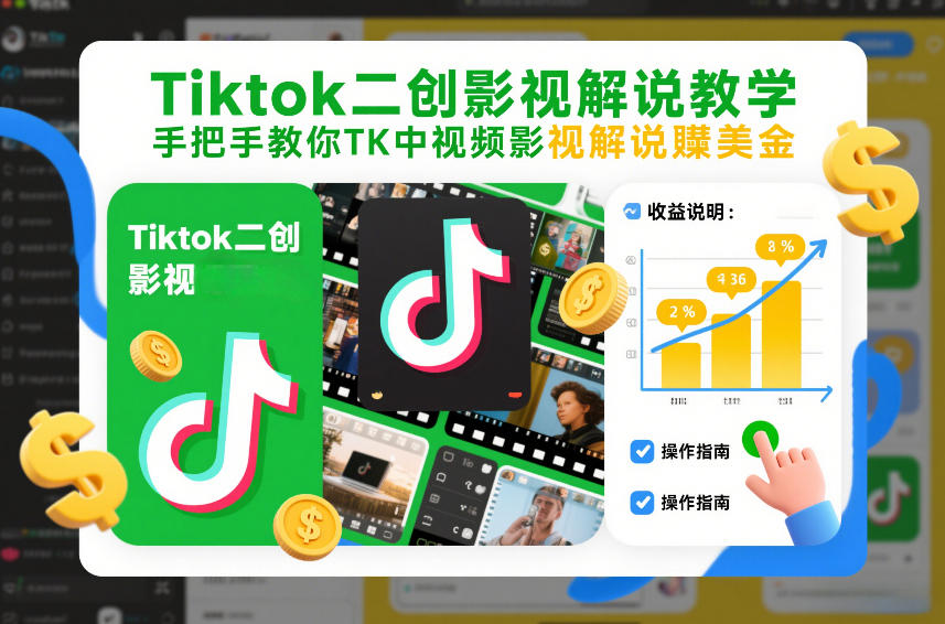 Tiktok二创影视解说教学，手把手教你TK中视频影视解说賺美金(更新26年1月)-瀚洪创业网