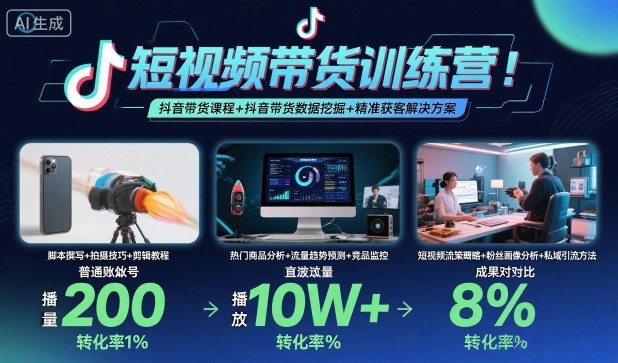 短视频带货训练营，抖音带货课程+抖音带货数据挖掘+精准获客解决方案-瀚洪创业网