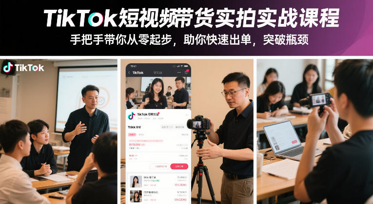 TikTok短视频带货实拍实战课程，手把手带你从零起步，助你快速出单，突破瓶颈-瀚洪创业网