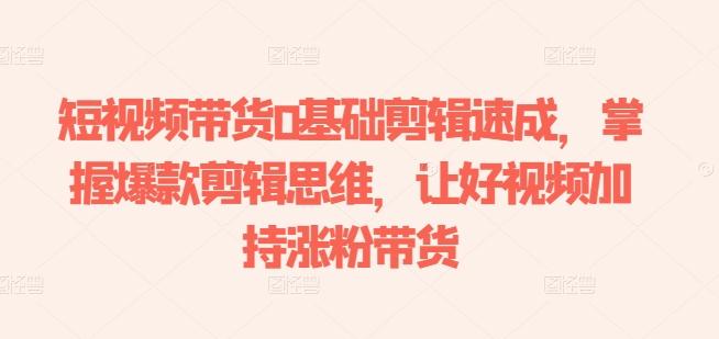 短视频带货0基础剪辑速成，掌握爆款剪辑思维，让好视频加持涨粉带货-瀚洪创业网
