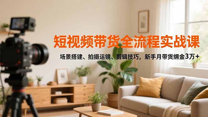 短视频带货全流程实战课，场景搭建、拍摄运镜、剪辑技巧，新手月带货佣金3万+-瀚洪创业网