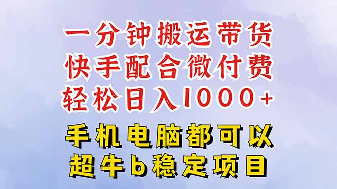 快手黑科技一分钟搬运带货，一刀不剪过原创，微付费投流玩法，轻松日入…-瀚洪创业网