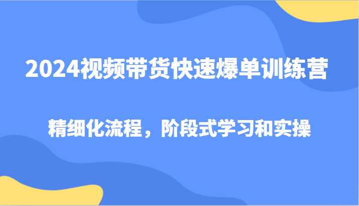 2024视频带货快速爆单训练营，精细化流程，阶段式学习和实操-瀚洪创业网