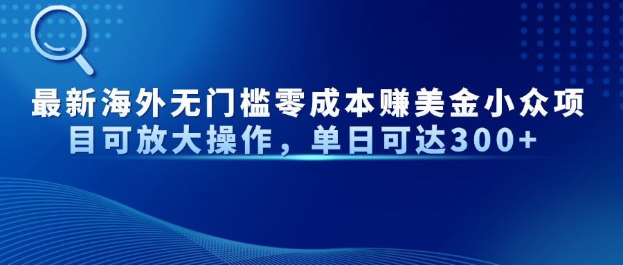 最新海外无门槛零成本赚美金小众项目可放大操作，单日可达300+-瀚洪创业网