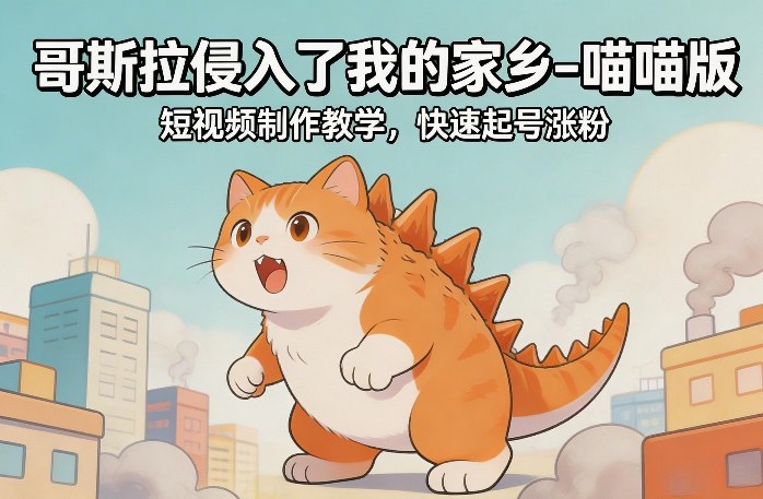 哥斯拉侵入了我的家乡–喵喵版短视频制作教学，快速起号涨粉-瀚洪创业网