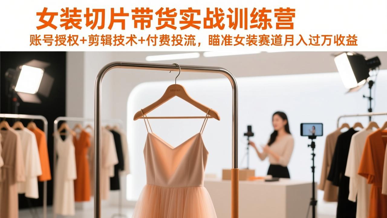 女装切片带货实战训练营，账号授权+剪辑技术+付费投流，瞄准女装赛道月入过万收益-瀚洪创业网