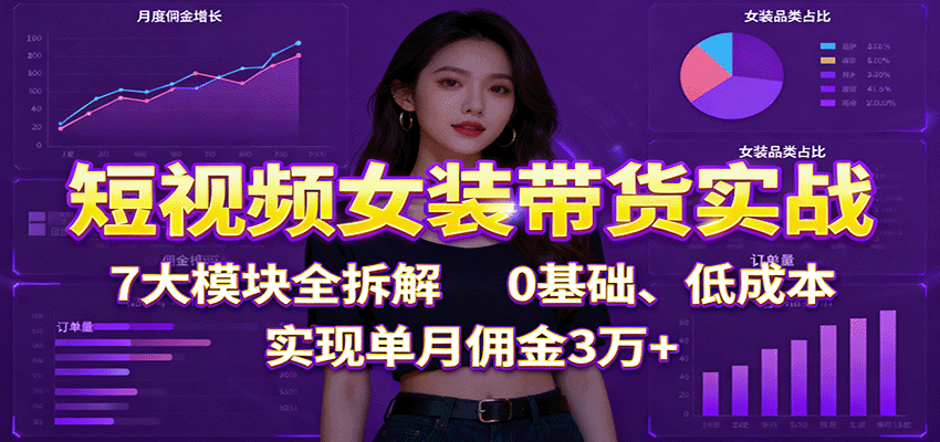 短视频女装带货实战:7大模块全拆解,0基础、低成本,实现单月佣金3万+-瀚洪创业网