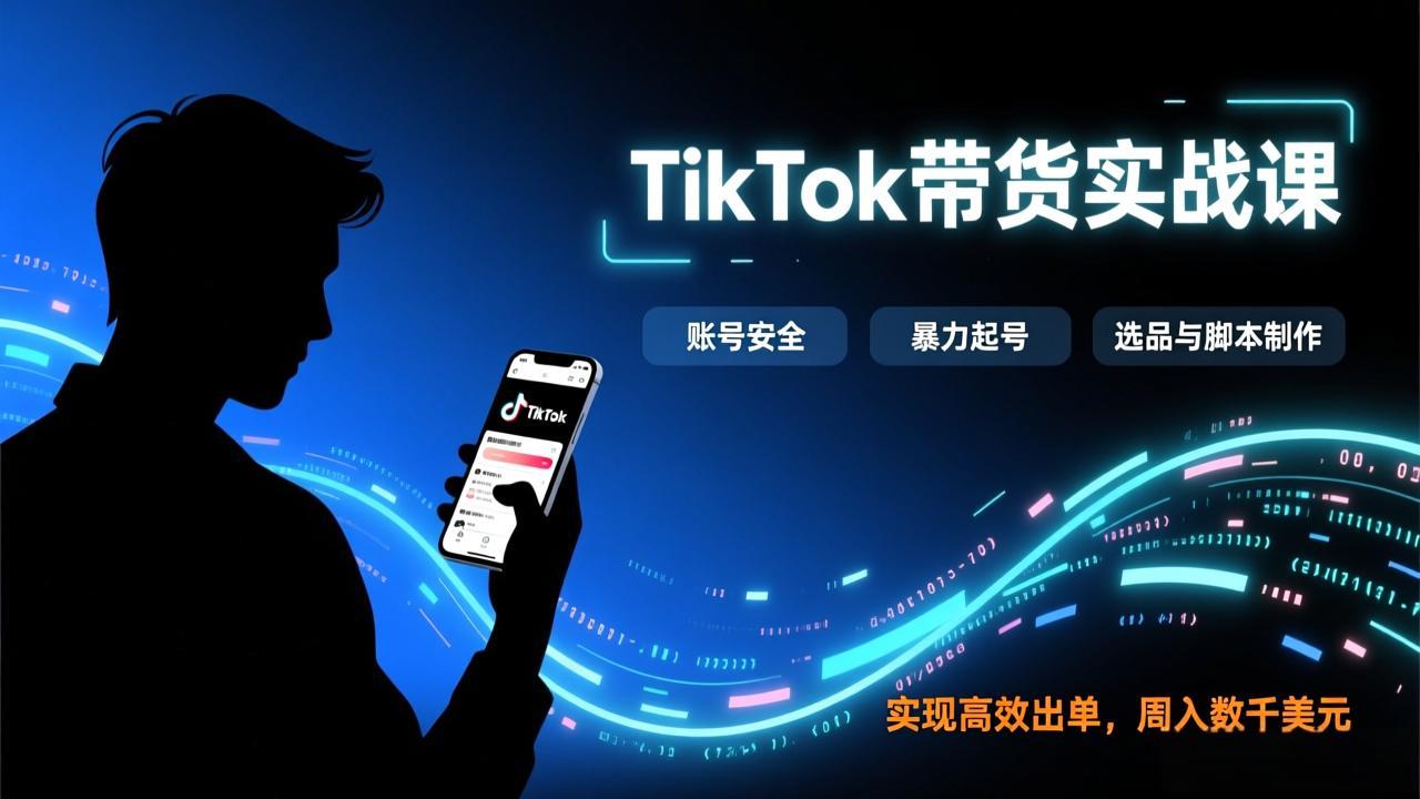 TikTok带货实战课，涵盖账号安全、暴力起号、选品与脚本制作，实现高效出单，周入数千美元-瀚洪创业网