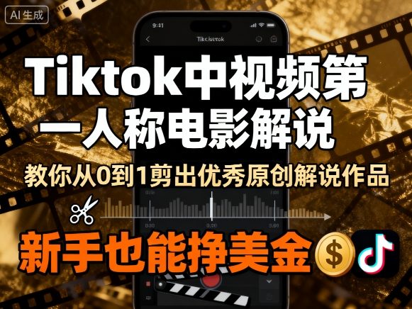 Tiktok中视频第一人称电影解说，教你从0到1剪出一个优秀的原创解说作品，新手也能挣美金-瀚洪创业网