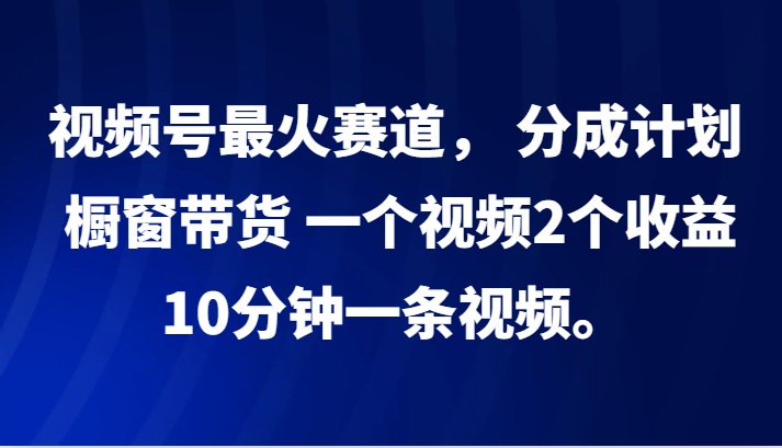 视频号最火赛道， 分成计划， 橱窗带货，一个视频2个收益，10分钟一条视频。-瀚洪创业网