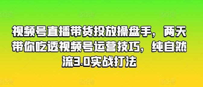 视频号直播带货投放操盘手，两天带你吃透视频号运营技巧，纯自然流3.0实战打法-瀚洪创业网