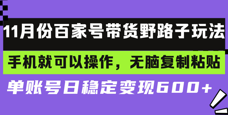 百家号带货野路子玩法 手机就可以操作，无脑复制粘贴 单账号日稳定变现...-瀚洪创业网
