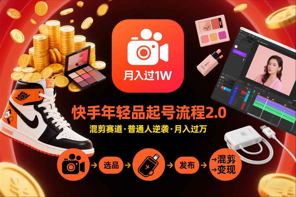 快手短视频带货年轻品起号流程2.0，快手年轻品混剪赛道，普通人也能月入过1W-瀚洪创业网