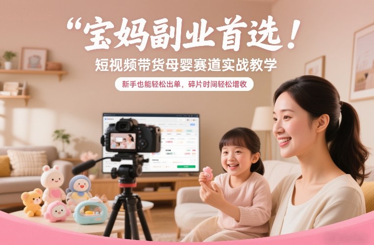 宝妈副业首选！短视频带货母婴赛道实战教学，新手也能轻松出单，碎片时间轻松增收-瀚洪创业网