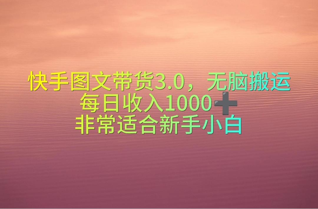 快手图文带货3.0，无脑搬运，每日收入1000＋，非常适合新手小白-瀚洪创业网