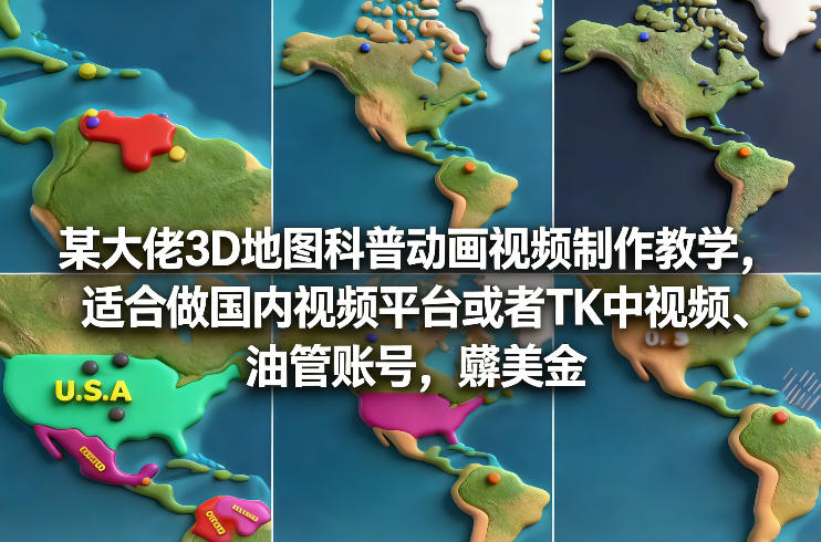 某大佬3D地图科普动画视频制作教学，适合做国内视频平台或者TK中视频、油管账号，賺美金-瀚洪创业网