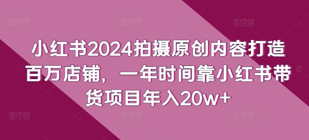 小红书2024拍摄原创内容打造百万店铺，一年时间靠小红书带货项目年入20w+-瀚洪创业网