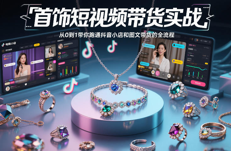 首饰短视频带货实战，从0到1带你跑通抖音小店和图文带货的全流程-瀚洪创业网