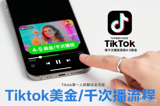 TK中视频计划项目，Tiktok第一人称解说流程，每干次播放奖励4-5美金-瀚洪创业网