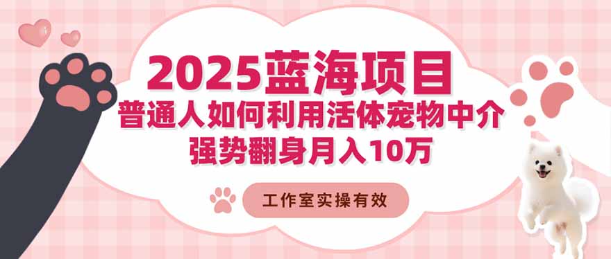 2025蓝海项目：普通人如何利用活体宠物中介，强势翻身月入10万-瀚洪创业网