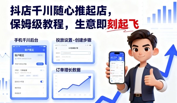 抖店千川随心推起店，保姆级教程，生意即刻起飞-瀚洪创业网