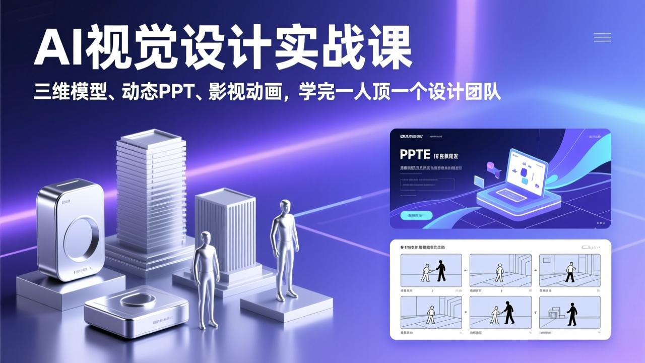 AI视觉设计实战课，三维模型、动态PPT、影视动画，学完一人顶一个设计团队-瀚洪创业网