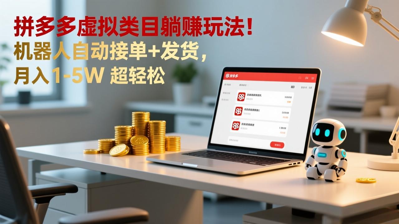 多多虚拟类目躺赚玩法！机器人自动接单+发货，月入 1-5W 超轻松-瀚洪创业网
