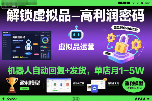 解锁虚拟品高利润密码：机器人自动回复+发货，单店月1-5W【揭秘】-瀚洪创业网