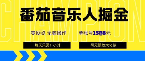 番茄音乐人掘金，单账号最高可撸1k+，可无限矩阵去做，零投入-瀚洪创业网
