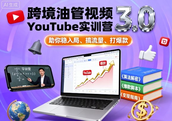 跨境油管视频YouTube实训营3.0，助你稳入局、搞流量、打爆款-瀚洪创业网