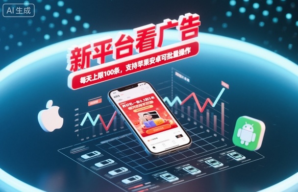 新平台看广告，养好机一条0.3到5米，每天上限100条，支持苹果安卓可批量操作-瀚洪创业网