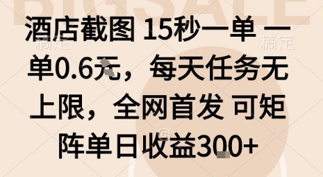 酒店截图15秒一单，一单0.6米，每天任务无上限，全网首发可矩阵单日收益3张【揭秘】-瀚洪创业网