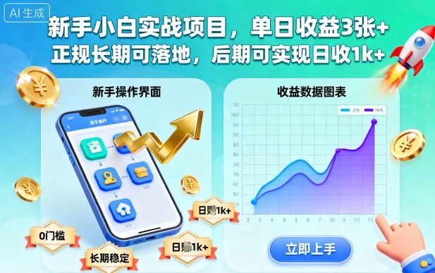 新手小白实战项目，单日收益3张+，正规长期可落地，后期可实现日收1k+【揭秘】-瀚洪创业网