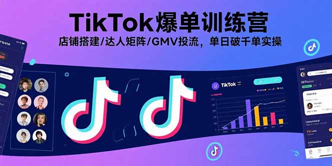 TikTok爆单训练营，店铺搭建/达人矩阵/GMV投流，单日破千单实操-瀚洪创业网