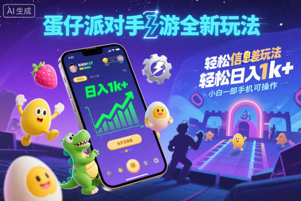 蛋仔派对手游全新玩法，轻松日入1k+，风口信息差玩法，当天见收益，小白一部手机可操作-瀚洪创业网
