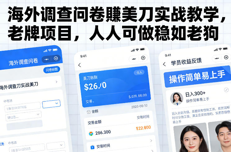 海外调查问卷賺美刀实战教学，老牌项目，人人可做稳如老狗-瀚洪创业网