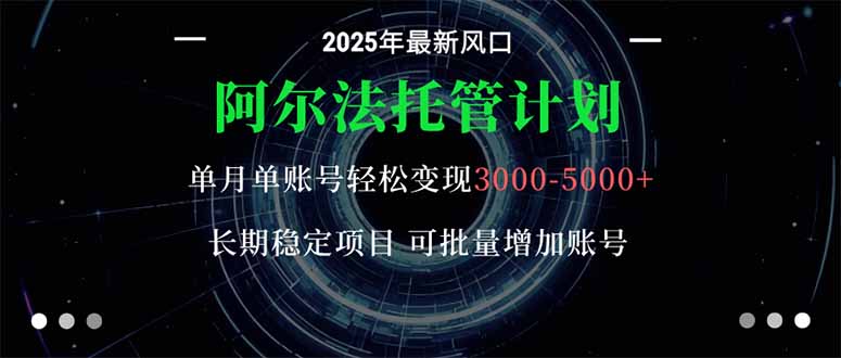 阿尔法托管计划 单账号月入3000-5000，长期稳定项目，新手小白轻松上手。-瀚洪创业网