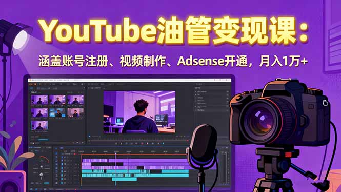 2025YouTube油管变现课：涵盖账号注册、视频制作、Adsense开通，月入1万+-瀚洪创业网