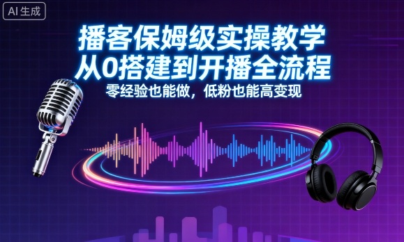播客保姆级实操教学，从0搭建到开播全流程，零经验也能做，低粉也能高变现-瀚洪创业网