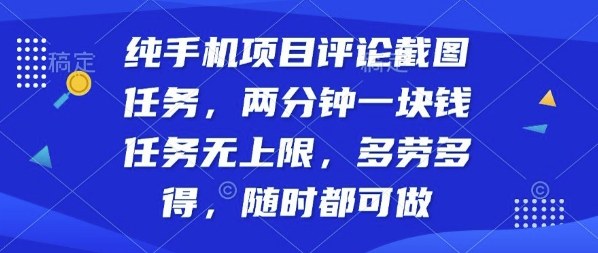 纯手机项目评论截图任务，两分钟一块钱多劳多得，随时随地都能做【揭秘】-瀚洪创业网