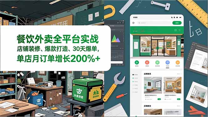 餐饮外卖全平台实战，店铺装修、爆款打造、30天爆单，手把手教学，单店月订单增长200%+-瀚洪创业网